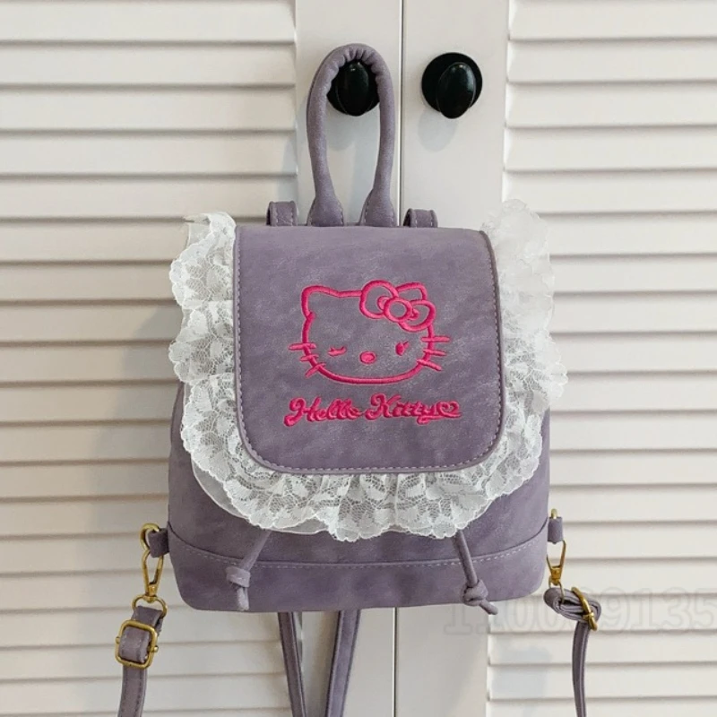

Hello Kitty New Mini Backpack Fashion Casual Mini Women's Backpack Embroidery High Quality Purple Girls Backpack Large Capacity