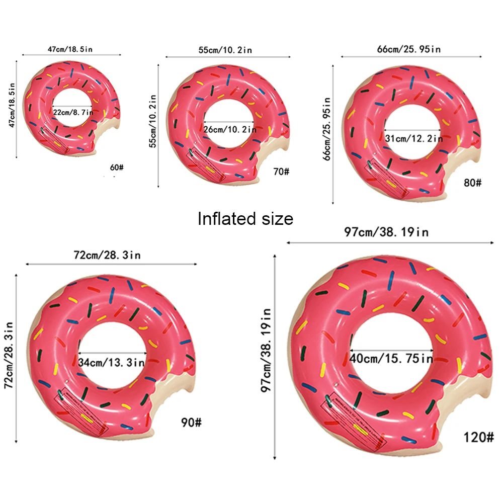 1pc Donut Inflatable Swimming Ring Thickened PVC Water Floating Swim Circle Beach Pool Float Circle