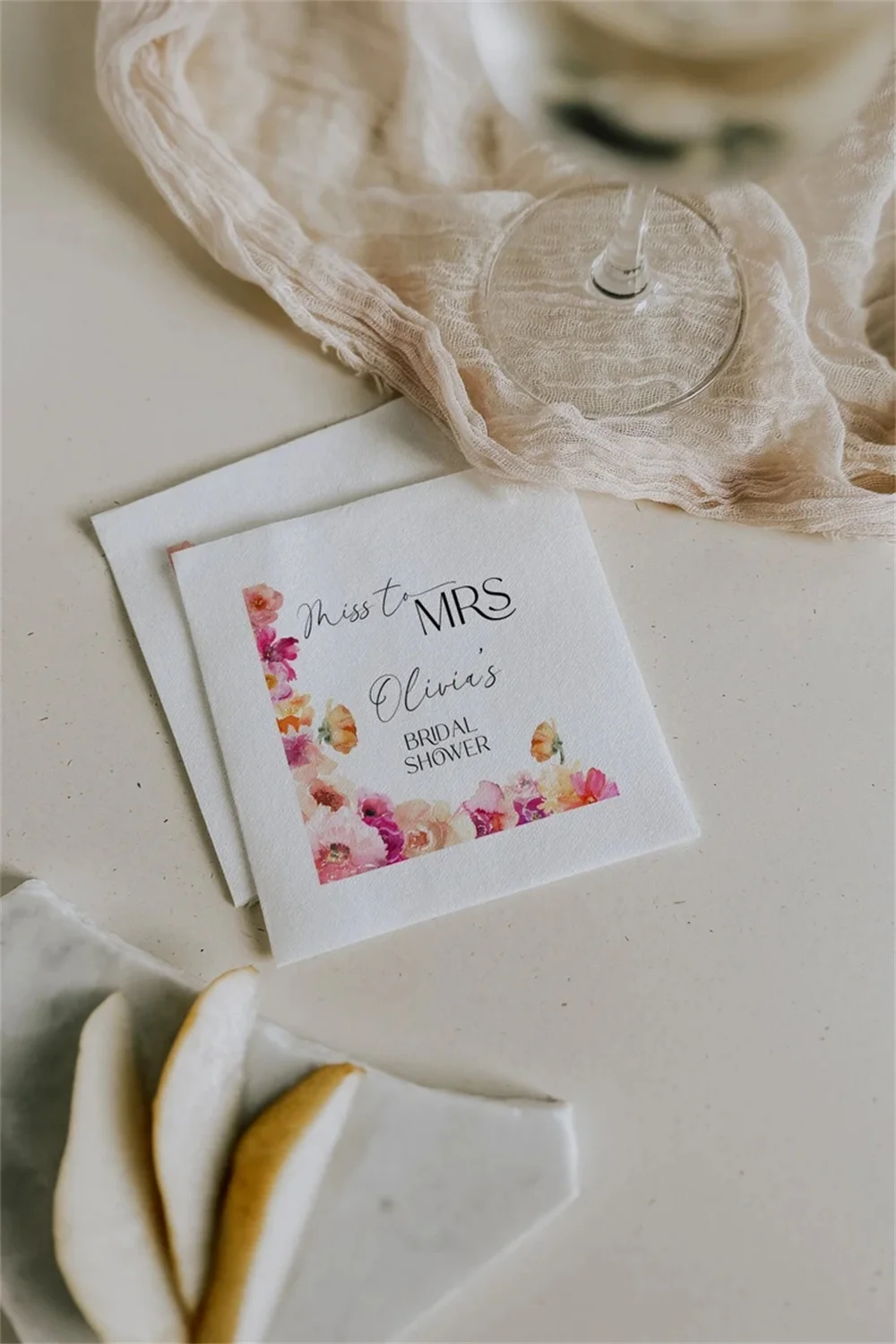 

50PCS Miss to Mrs Bright Pink and Orange Floral Napkins for Bridal Brunch | Custom Bridal Shower Paper Napkins | Printed Wildflo