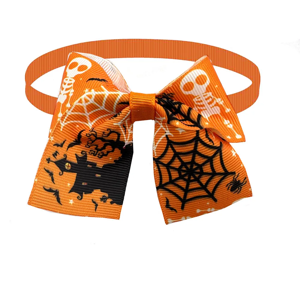 50/100pcs Halloween Dog Bows Pets Cat Ghost Bat Grooming Bows Puppy Bowties Neckties Dog Accessories Bowties Adjustable Collar