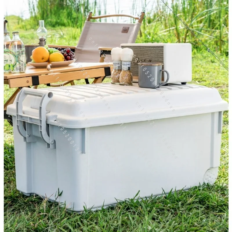 Outdoor Camping Storage Box, Portable Plastic Organizer with Lid, Dustproof Multi-Purpose Crate for Car & Gear