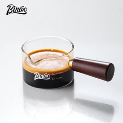 Bincoo Espresso Extraction Cup with Scale Glass Measuring Cup Espresso Cup Wooden Handle Small Milk Cup Milk Jug Ounce Cup 120ml