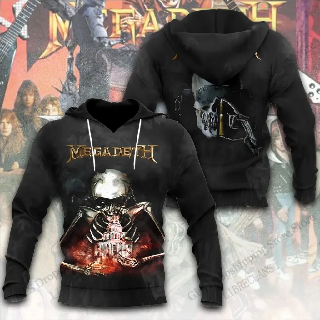 Unisex-Hoodie in hoher Qualität mit 3D-Design – im Retro-Stil der Rockband Megadeth – ein trendiges Sweatshirt für Herbst/Winter, ideal für Teenager. – Detail 8