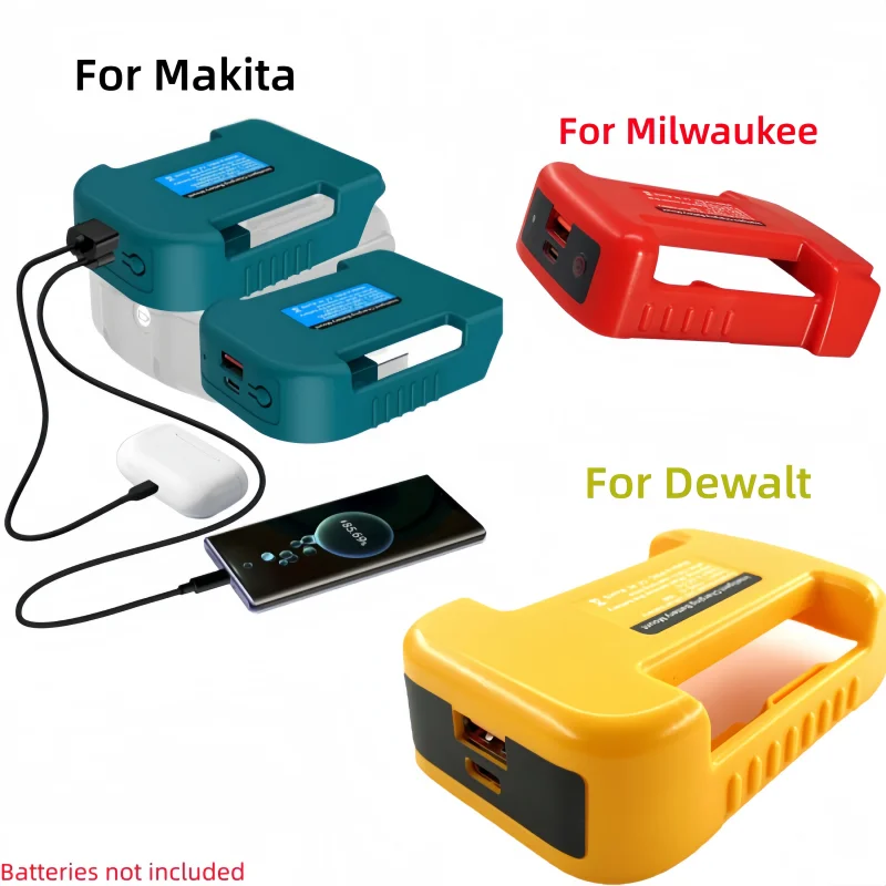

Portable Charger Adapter Stand for Makita/Dewalt/Milwaukee 18V Li-ion Batteries with USB Type-C Fast Charging Output Port
