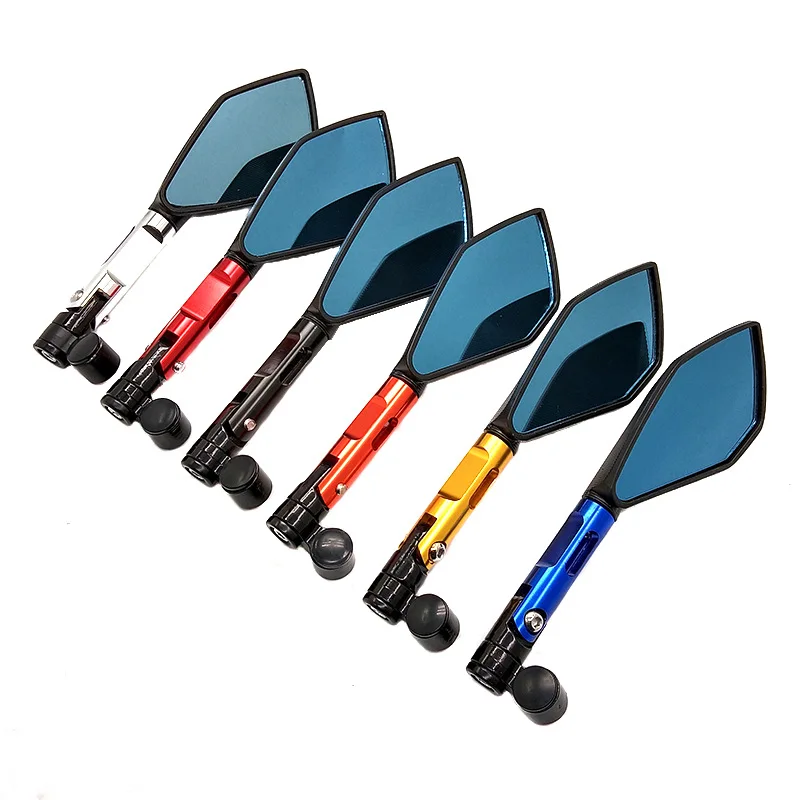 Short Stem Pentagon Motorcycle Rearview Mirror CNC Aluminum Anti-glare Blue Glass For Scooter E-bike Motorbike Mod Parts