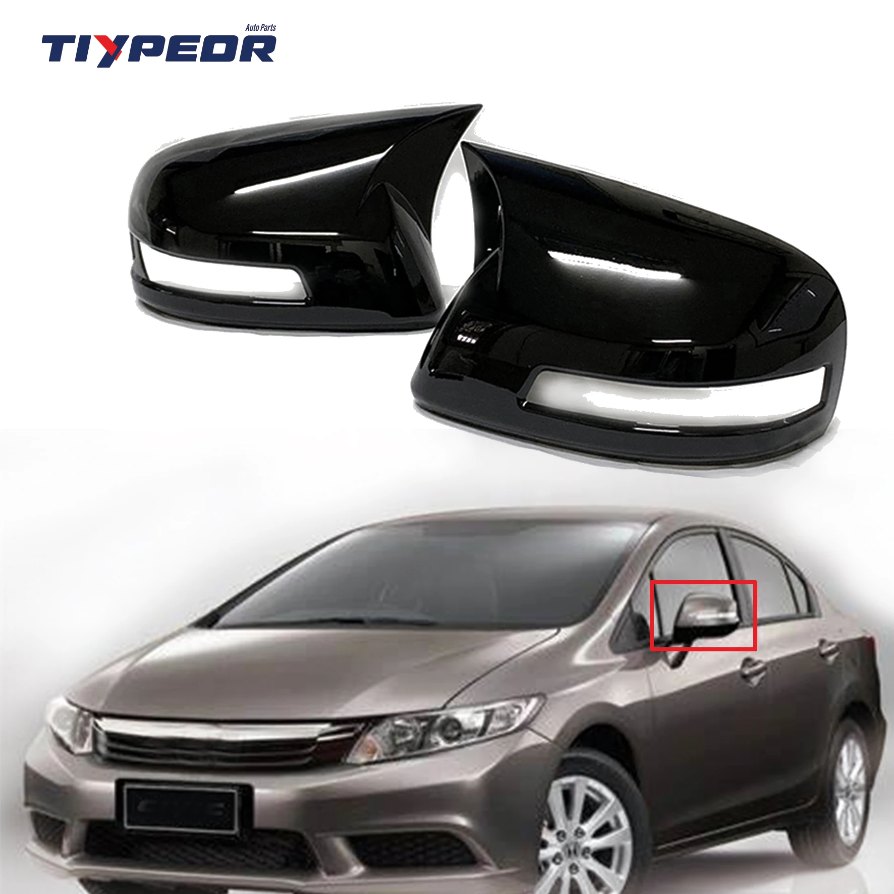 

ABS Stick On Gloss Black Look Rear View Mirror Covers With Light Gap For Honda CIVIC 9th 2012 - 2015 2013 2014