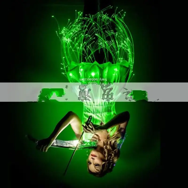 

Платье со светодиодной подсветкой, ткань для музыкального фестиваля, атмосферный костюм gogo, юбка из зеленого волокна, светодиодная светящаяся ткань для певца Оскар по индивидуальному заказу