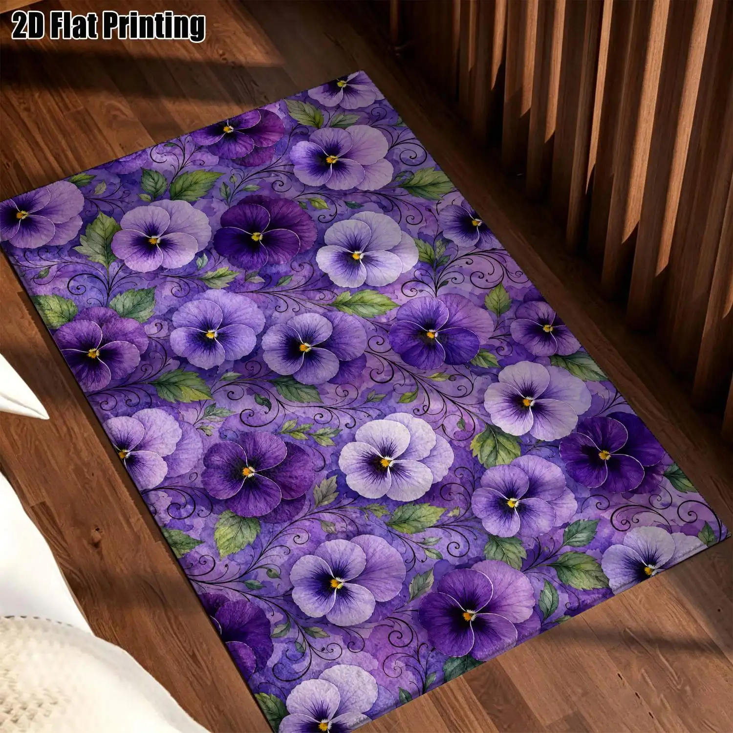 1Pc 2D Printed Purple Floral Pattern Carpet: European, Bohemian, Vintage, Minimalist Styles Home Decor, Multi-Size, Machine Washable, Ideal for Entrance, Dining, Foyer, Bedroom, Living Room.