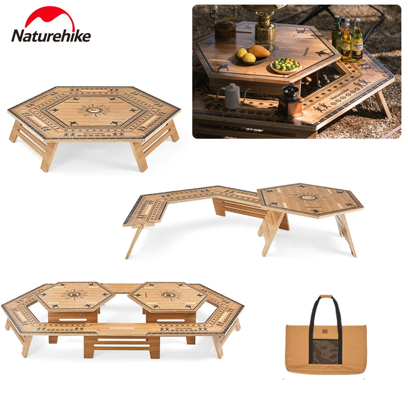 Naturehike Hexagonal Splicing Table Portable Camping Outdoor BBQ Picnic Barbecue DIY Multi-layer Board Double-Deck Extended Desk