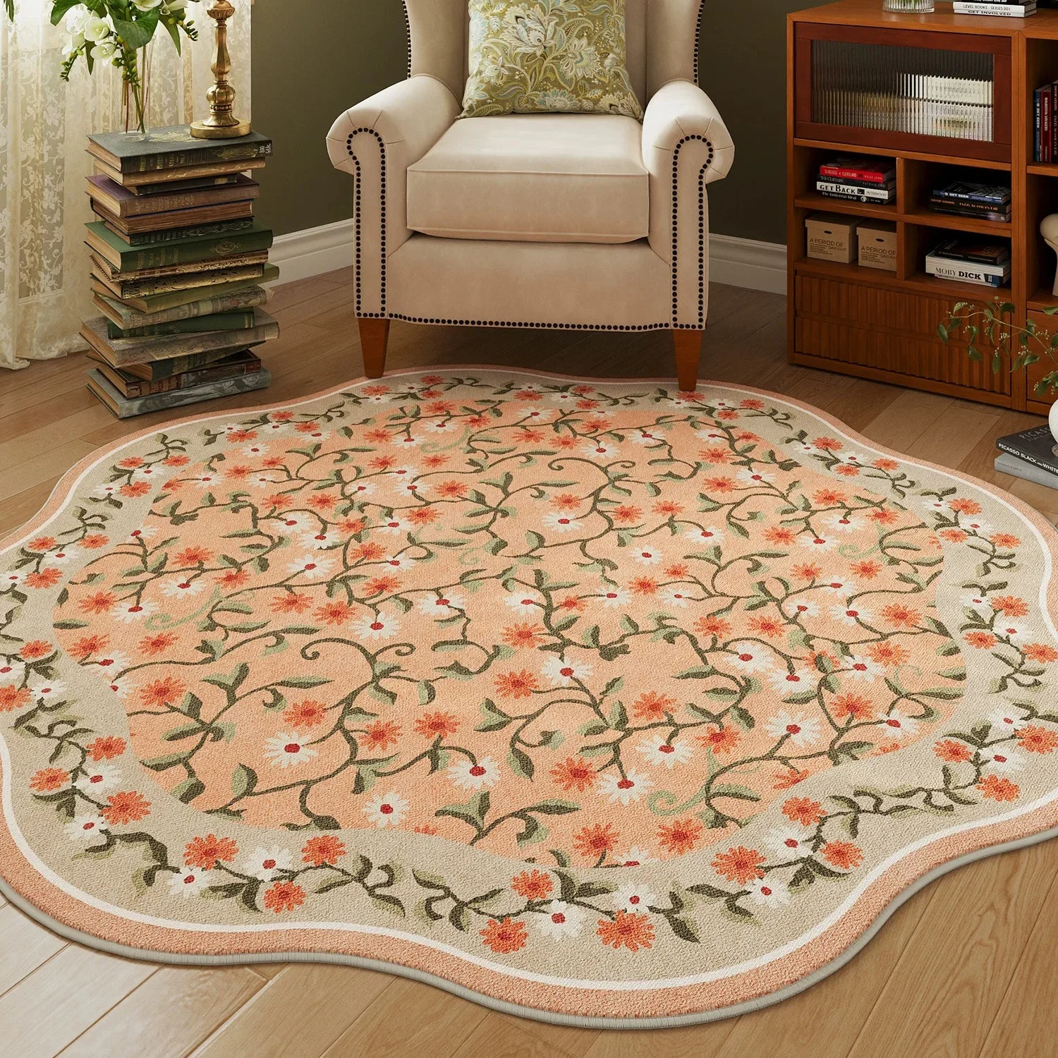 Round Carpet for Living Room Persian Floral Home Decoration Rug Soft Bedroom Bedside Floor Mats Non-slip Indoor Rugs Tapis Rond