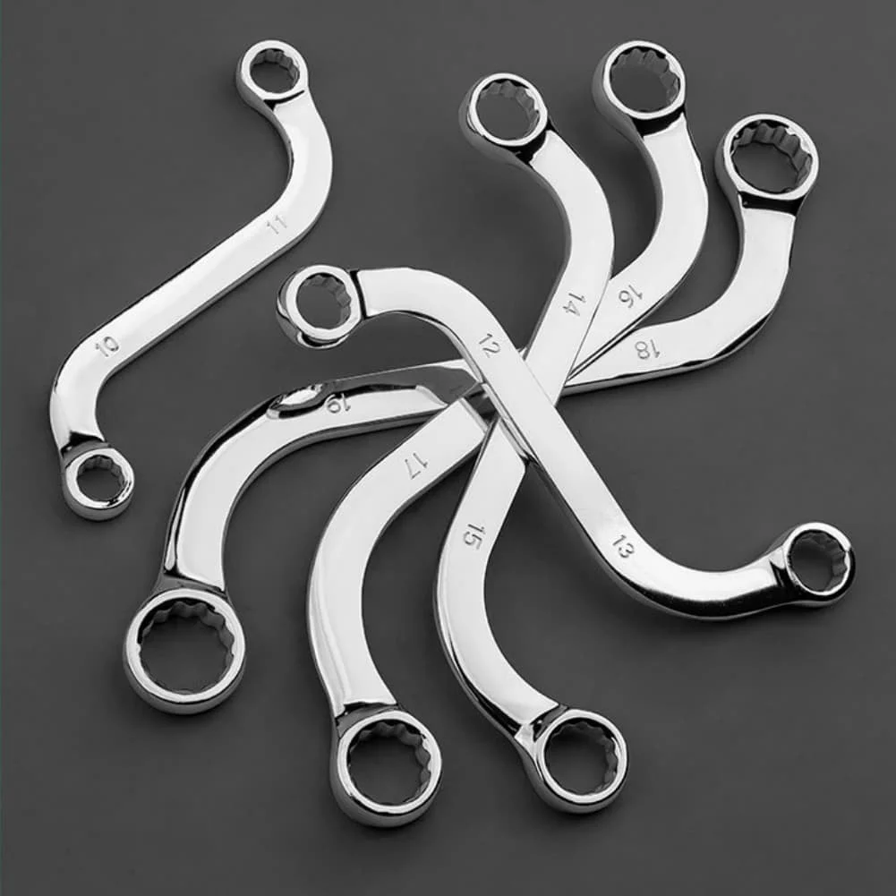 

Гаечный ключ S-образный из хромованадиевой стали с рифленым концом, 12-гранный, для легкого доступа в труднодоступные места