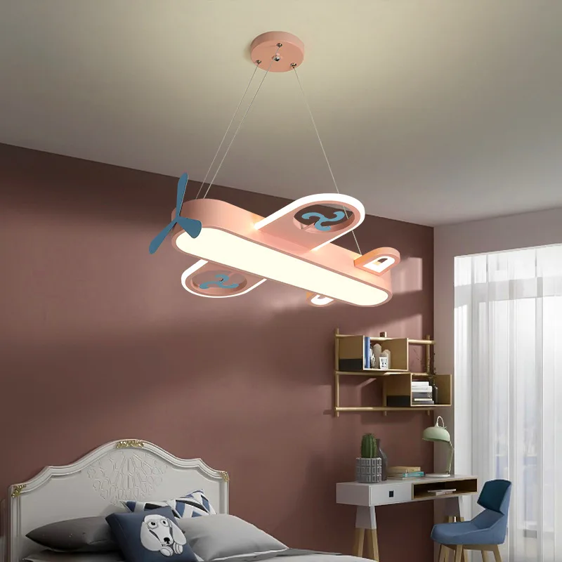 

Modern Blue Pink Aircraft LED Chandelier for Bedroom Living Dining Children's Baby Room Nursery Nordic Indoor Decoration Light