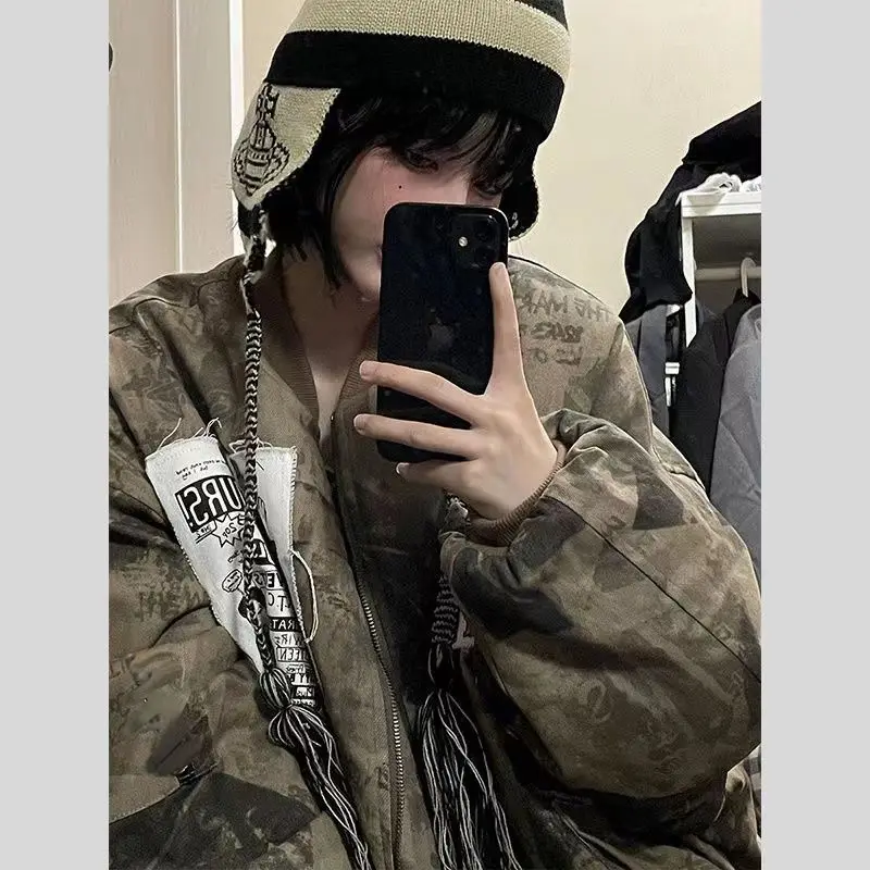 Veste de Baseball Rétro à Manches sulfpour Homme et Femme, Vêtement avec Fermeture Éclair, Style Hip Hop, Y2K, Harajuku, Punk