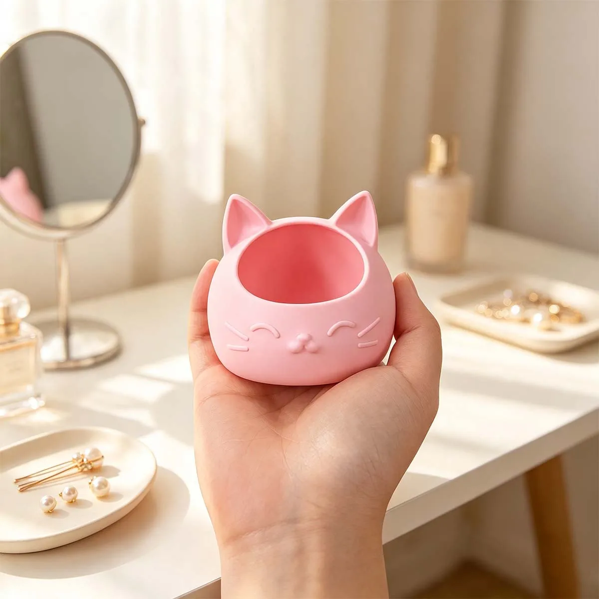 Miniature cartoon cat-shaped jewelry storage box, a delicate bedside item for the bedroom, back-to-school season, Christmas gift