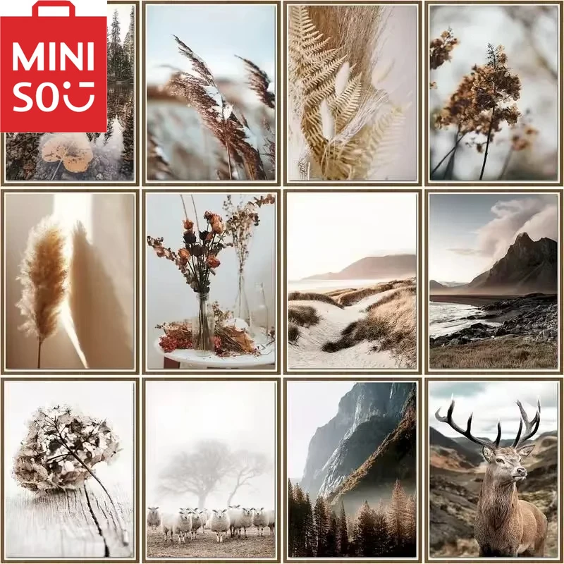 

MINISO картина маслом по номерам, динамическая захопление в поле, фигурки, украшение для дома, картина, настенная кровать, декор для комнаты, подарочная рамка