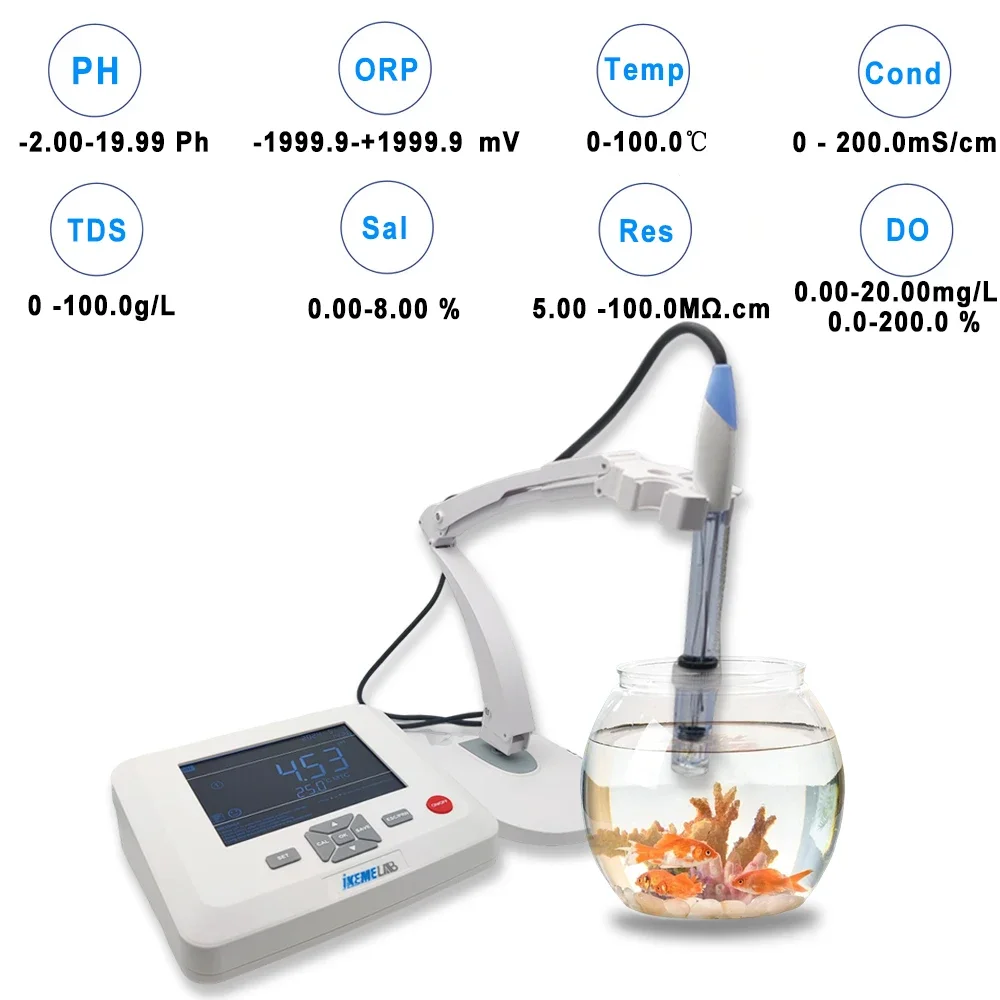 Weiai Desktop 8 in 1 pH/ORP/TDS/EC/Temp/Sal/Res/DO Cosmetics Laboratory Water Quality Tester Conductivity Acidity Meter Digital