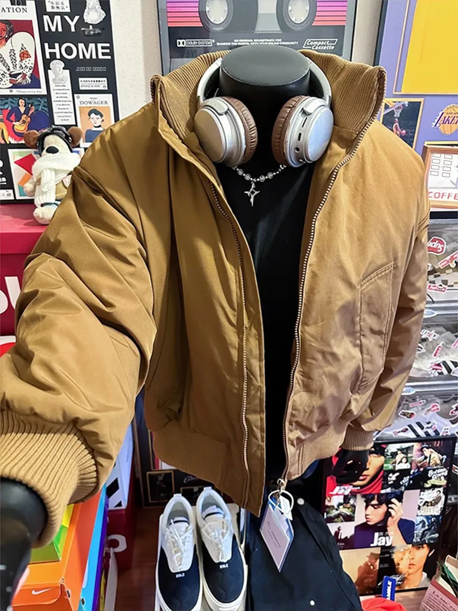 

Browan American MA1 Flight Jacket Cotton Coat Men's Short Style Ball Game Coat Autumn Winter Stand Collar Warm Thick Zipper