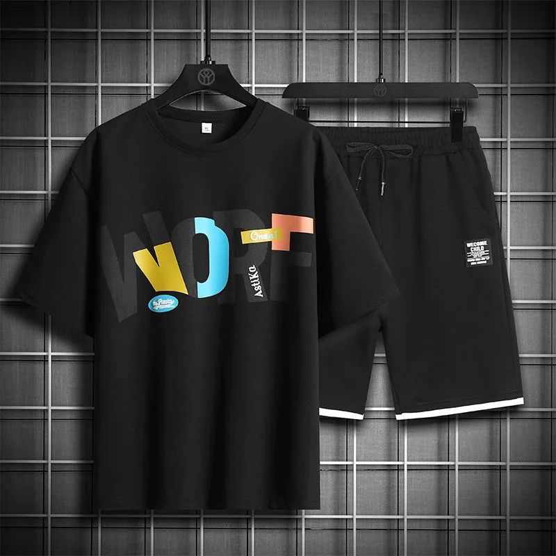 

Новинка лета 2024, модный спортивный костюм большого размера с принтом, мужской повседневный Непринужденный удобный дышащий комплект из двух предметов