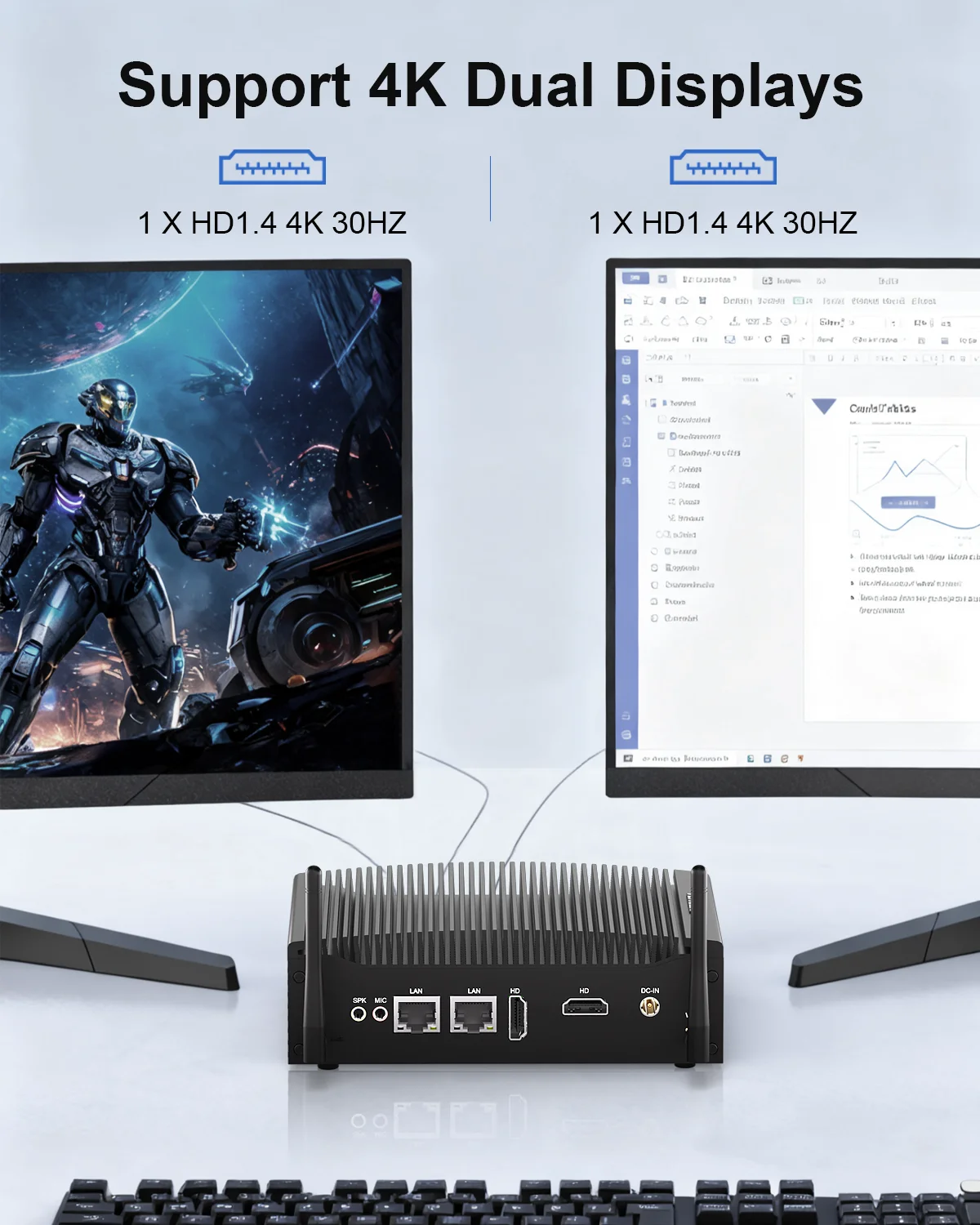 

Intel Core I5-8350u Fanless Mini PC with DDR4 SSD RJ45 LAN RS232 COM 8XUSB 4K HDMI Win10/11/Linux/Qnbes OS Support