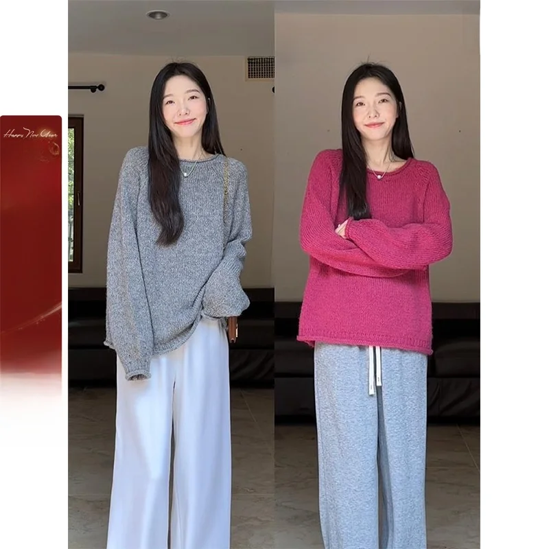 

Casual Loose Pure Color Simple Sle Cozy Sweater for Women Autumn Winter New Arrival Versatile Basic Knitwear Commute Sle