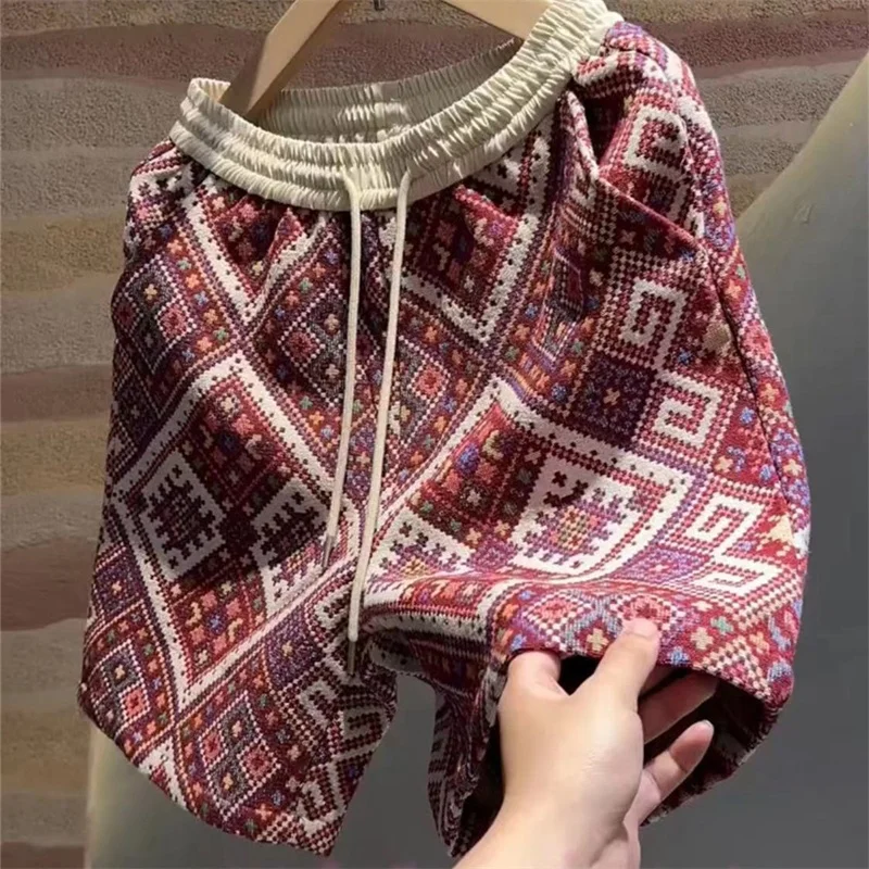 

Повседневные свободные пляжные мужские шорты с этническим узором, модные, прямого кроя, длиной до колена, летние, для отдыха