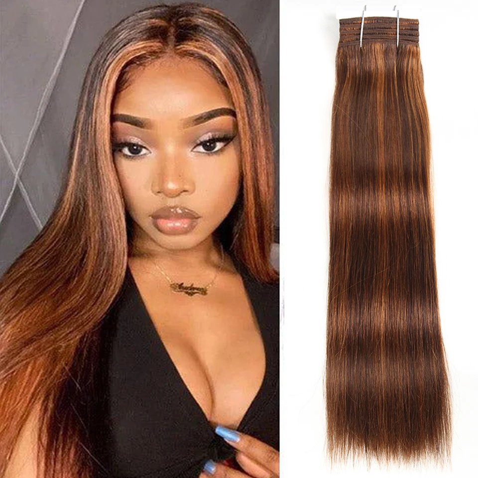 Sleek Straight Human Hair Bundles Brazilian Hair Weave Bundles 1/3 PCS Human Hair Bundles Highlight P4/30 Remy Hair Extensions