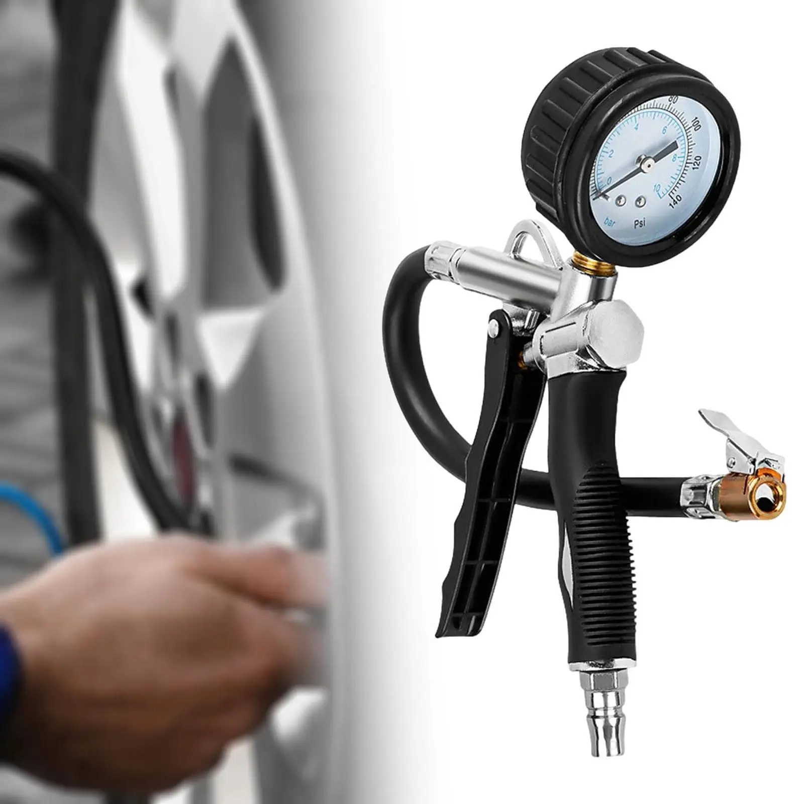 

Car Tire Inflator with Pressure Gauge,Air Compressor Easy to Read with Long Hose Air Tire Pressure Gauge for Auto Bikes