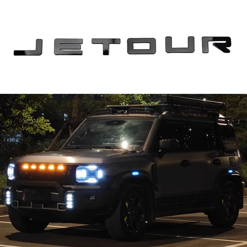 Auto ABS Bright Black Grille Light Letter Mark Fit for JETOUR Traveler T2 Car Grille Light Blackened Mark Easy Installation