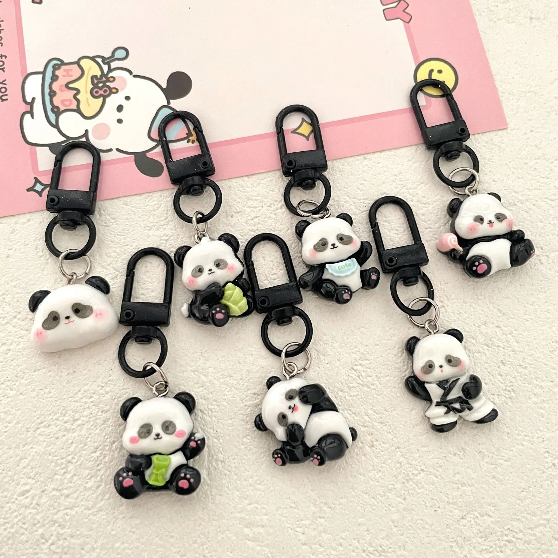 30pcs/set New Cute Cartoon Couple Panda Keychain Pendant Car Bag Key Chains for Women Jewelry Gift