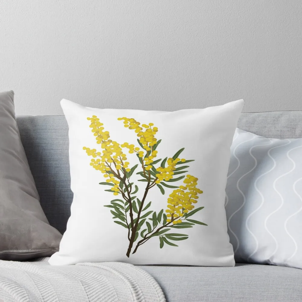 

Golden wattle native australian flower Throw Pillow Cusions Cover Cushion Cover