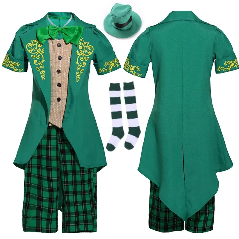 Halloween Irish Leprechaun Family Cosplay Green Set St. Patrick Carnival Party Performance Costume with Hat Adult Kids Costumes