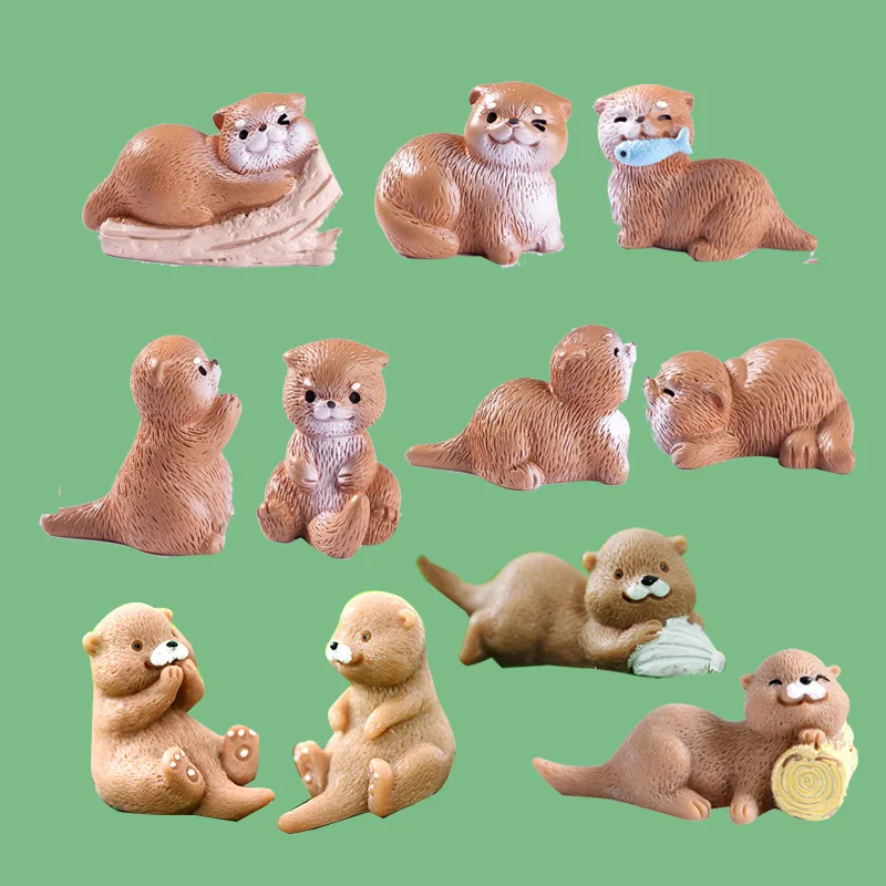 4Pcs New Otter Figurine DIY Landscape Home Kawaii Room Decor Dollhouse Miniature Fairy Garden Decoration Accessories Modern