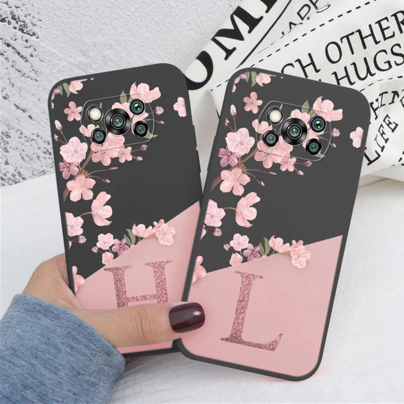 Cute Initial Letter Case For Poco X3 X 3 Pro X3 NFC Back Cover Simple Style Flower Soft Silicone Fundas For Xioami Poco X3 Coque