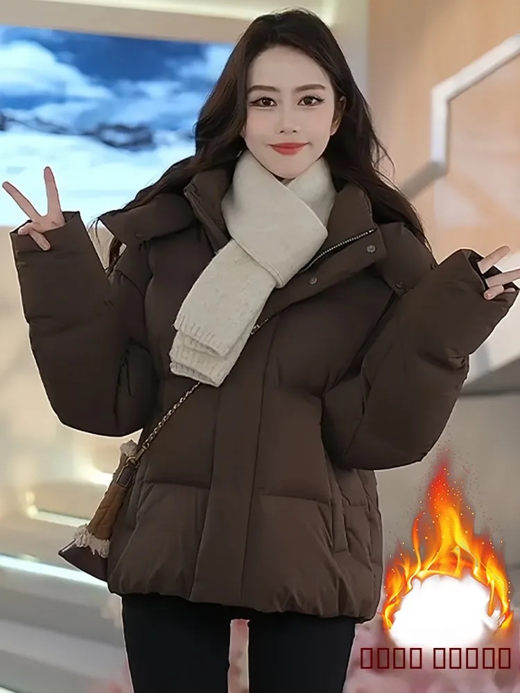 

2026 New Women's down Cotton Jaet ort Hooded Winter Loose Fce Lined Thiened Warm Coat Korean Sle Casual Outerwear