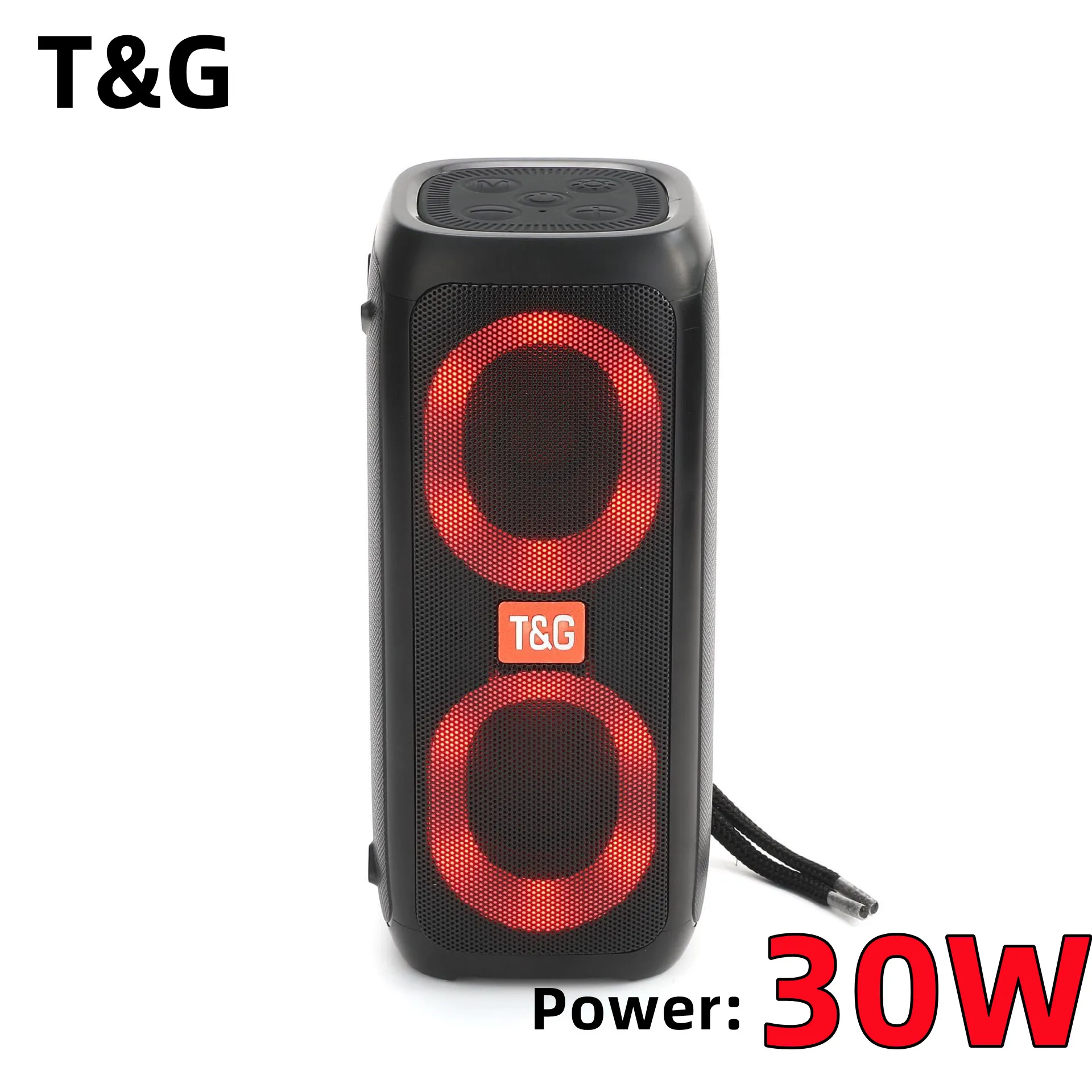 TG333 30W power wireless bluetooth speaker dual speaker card outdoor subwoofer RGB colorful lights with FM radio caixa de som