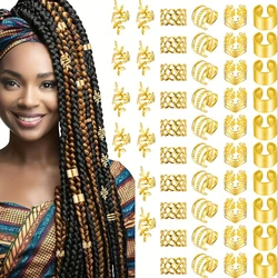 50pcs DIY Wig Hair Accessories Set, Alloy Golden Ring Clips & Hairops, Elegant & Cute Round Hair Pendants with Hollow
