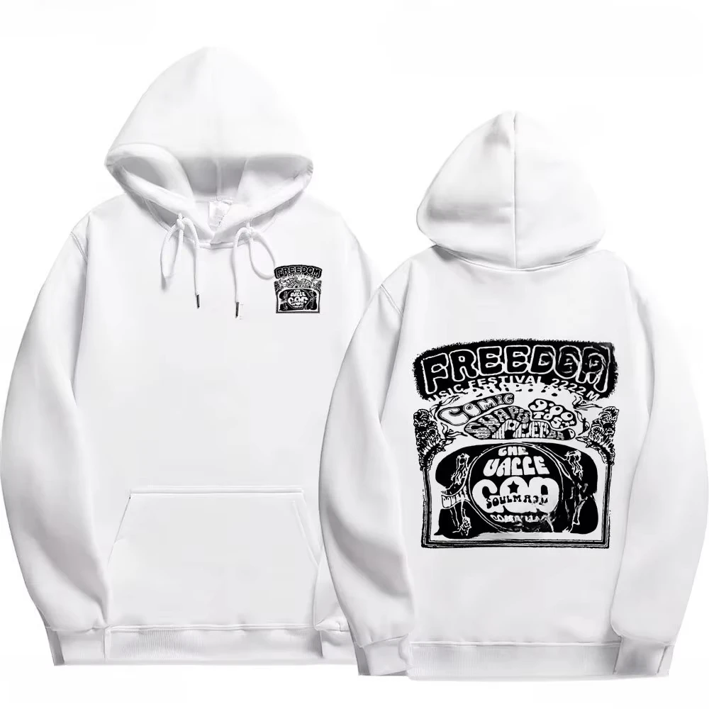 2026 Men's Freedom Music Festival Vintage Print Hoodie Oversized Back Graphic Retro Streetwear Hip Hop Casual Pullover Sweatshir