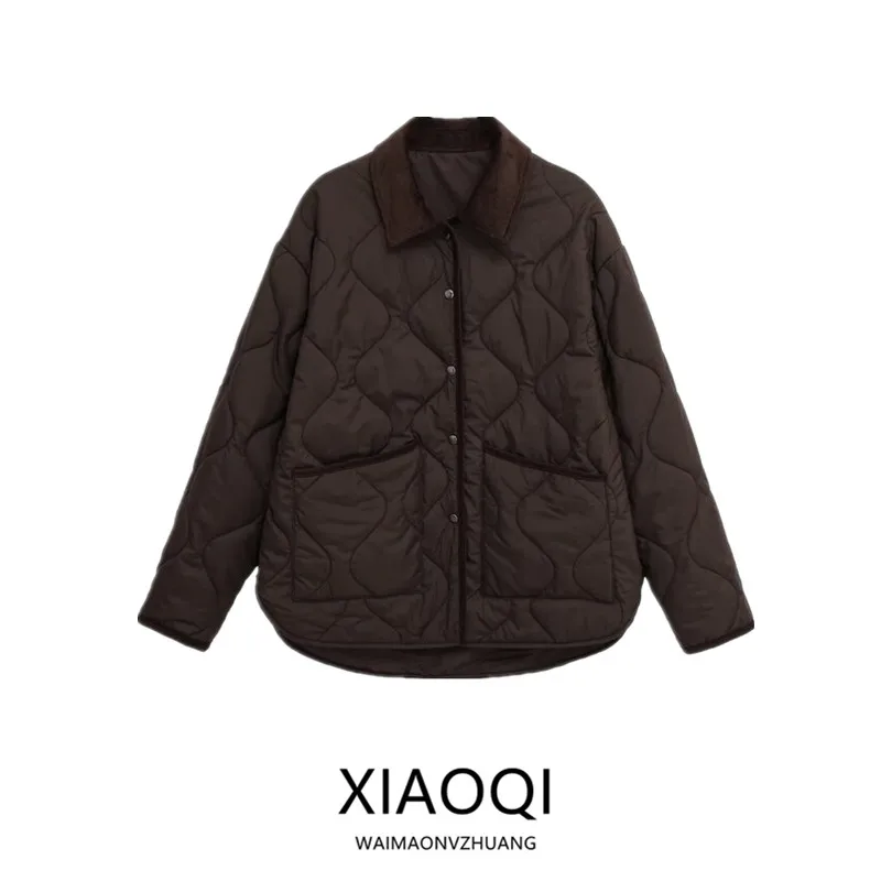 Casual Style Cotton Jacket Women's Outerwear Winter New Fashion Velvet Collar Coat Long Sleeve Button Closure for Ladies