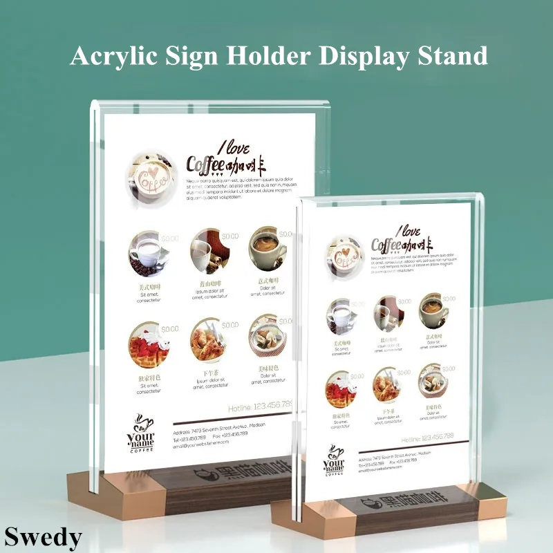 

A5 148x210mm T Shape Wood Base Picture Photo Poster Ad Frame Menu Paper Holder Tabletop Acrylic Sign Holder Display Stand