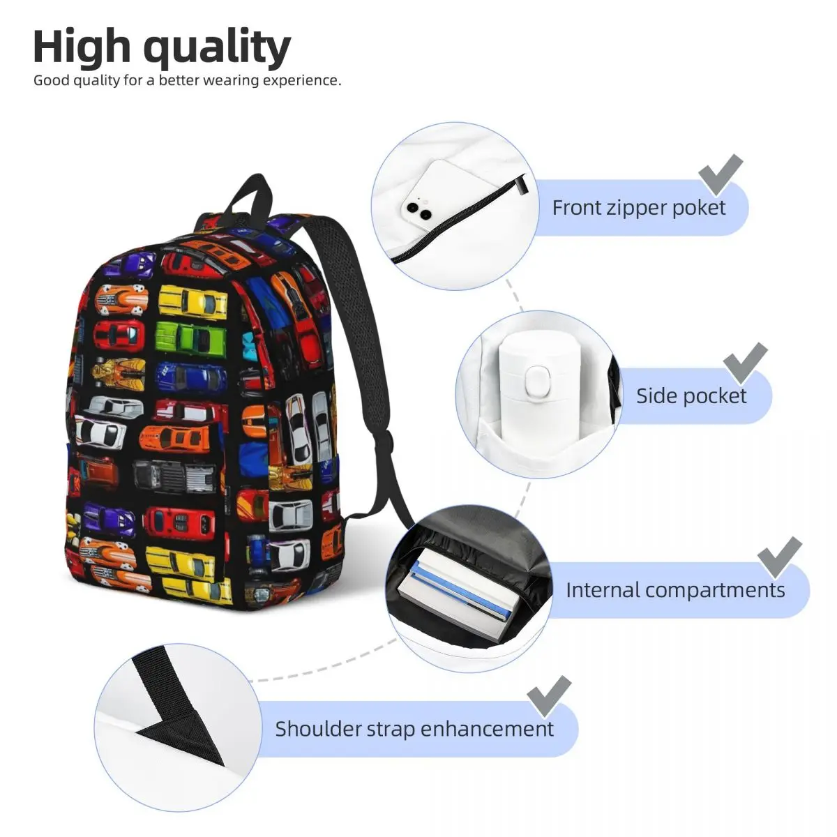 Cars Cartoon Backpack for Preschool Primary School Student Bookbag Boy Girl Kids Daypack Sports