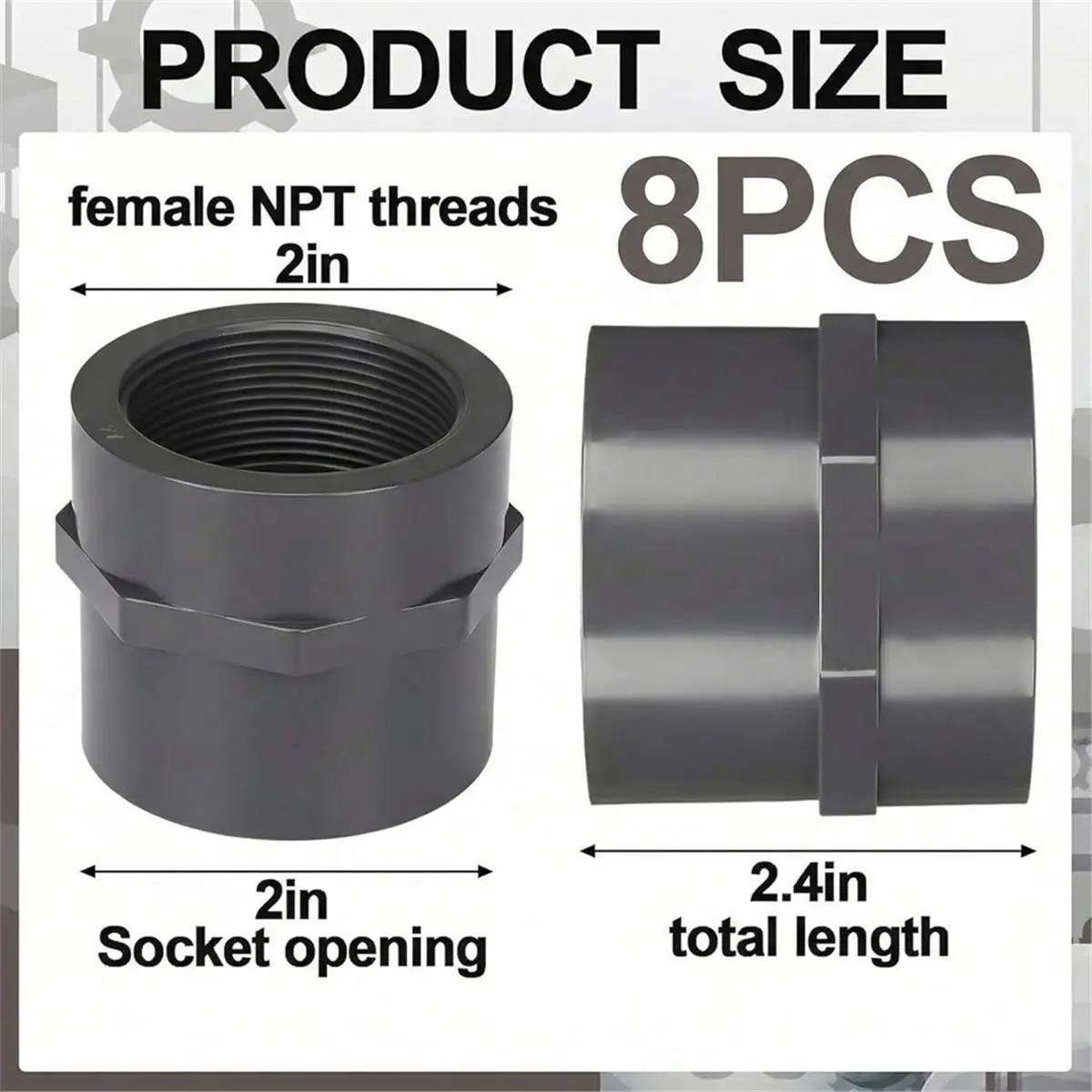 A43TBG 8 Pcs 2 Inch PVC Pipe Fitting Female Adapter PVC Industrial Grade Pipe Fittings Joints