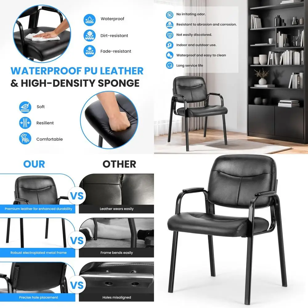 

Padded Arm Leather GT Chair for Waiting Rooms, Conference, Home Desk, and Elderly Comfort