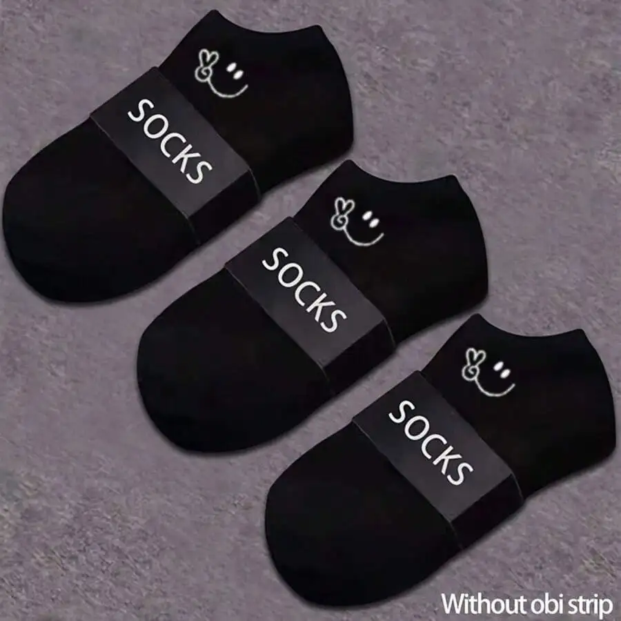 

6 Pcs 3 Pairs Breathable Smile Ankle Socks Unisex Lightweight Knit Solid Color Comfortable Daily Wear