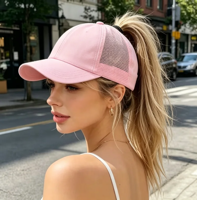 2026 New Ponytail Baseball Cap Summer Women's Adjustable Black Hat Messy Cap Casual Cotton Girl Snapback Mesh Cap