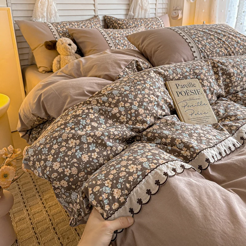 Patchwork Duvet Cover with Lace Pastoral Style Quilts Cover Skin-friendly funda nordica 150 cama Single/Queen/King Size 이불커버