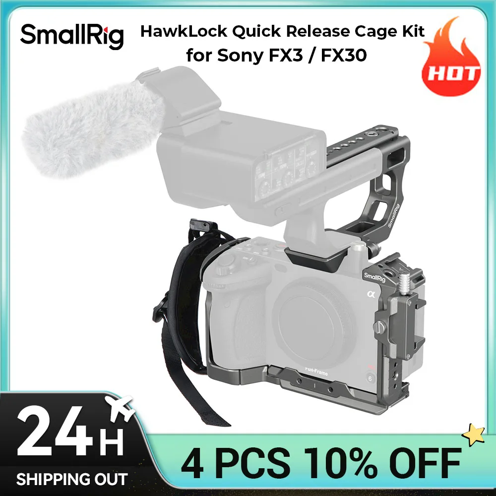 Kit gabbia avanzata SmallRig FX3/FX30, Kit gabbia a sgancio rapido HawkLock per Sony FX3 / FX30 con maniglia superiore, morsetto cavo HDMI 4771