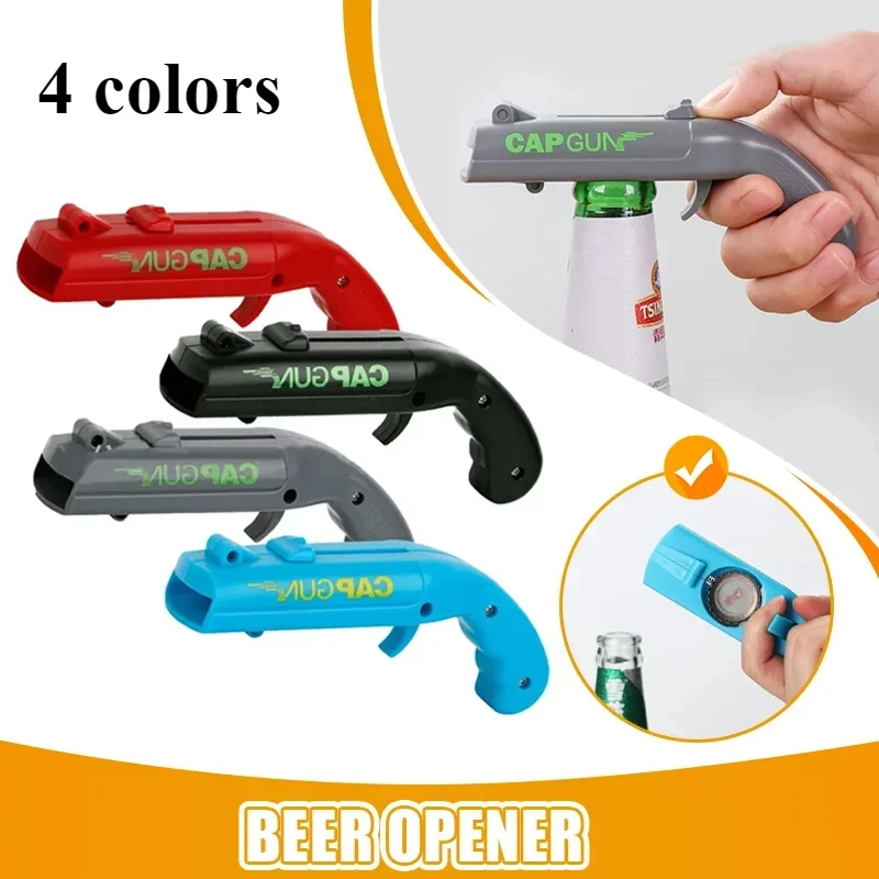 Portable Cap Gun Creative Flying Cap Launcher Bottle Beer Opener Bar Tool Drink Opening Gun Shaped Bottle Lids Bottle Opener