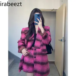 Quality Fashion Elegant Vintage Plaid Tweed Suit Jacket High-waisted Shorts Chic Two Pieces Sets Autumn and Winter Deux-pièces