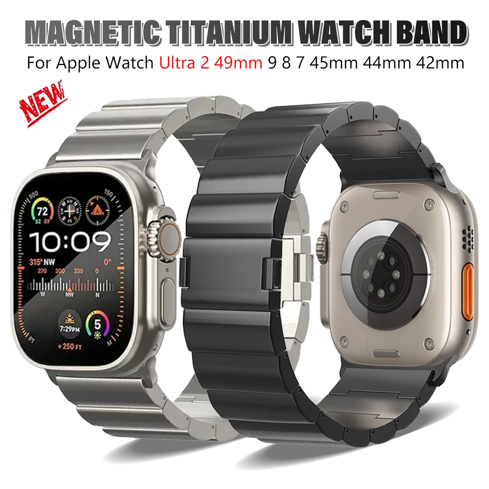 Magnetic Titanium Bracelet For Apple Watch Ultra 2 49mm Band Correa For iWatch Series 9 8 7 45mm 6 SE 5 4 44mm Luxury Strap