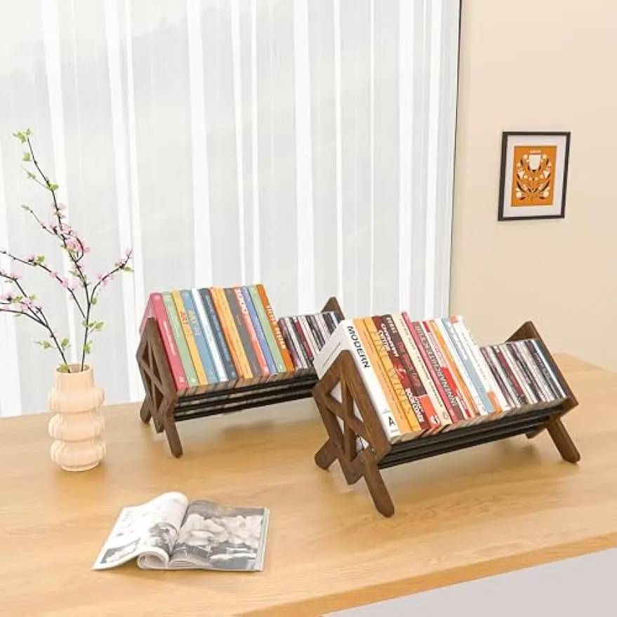 

Wooden Desktop Bookshelf Organizer, Tilting Bookcase for Books and Magazines Display, 2-Pack Black